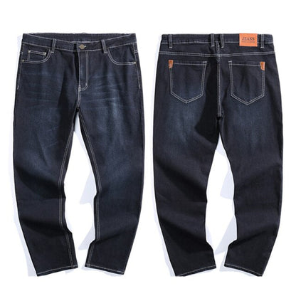 Plus Size 42 44 46 48 50 52 Men's Business Loose Jeans Classic Style Straight Stretch Denim Trousers Male Brand Pants Black Blue