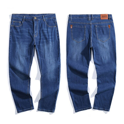 Plus Size 42 44 46 48 50 52 Men's Business Loose Jeans Classic Style Straight Stretch Denim Trousers Male Brand Pants Black Blue