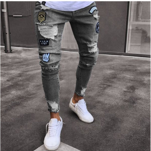 Gbolsoshole embroidered jeans Slim men trousers NEW 2021 men's Casual Thin Summer Denim Pants Classic Cowboys Young Man black blue