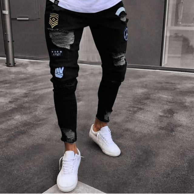 Gbolsoshole embroidered jeans Slim men trousers NEW 2021 men's Casual Thin Summer Denim Pants Classic Cowboys Young Man black blue