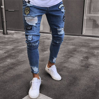 Gbolsoshole embroidered jeans Slim men trousers NEW 2021 men's Casual Thin Summer Denim Pants Classic Cowboys Young Man black blue