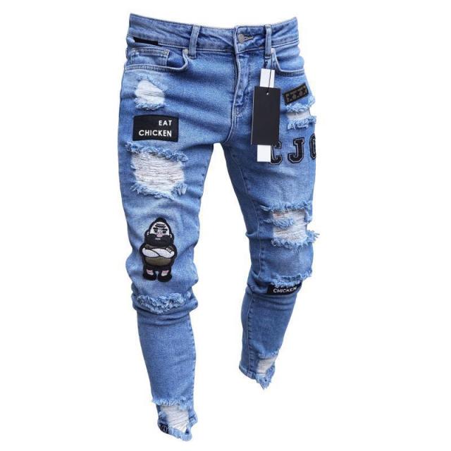 Gbolsoshole embroidered jeans Slim men trousers NEW 2021 men's Casual Thin Summer Denim Pants Classic Cowboys Young Man black blue