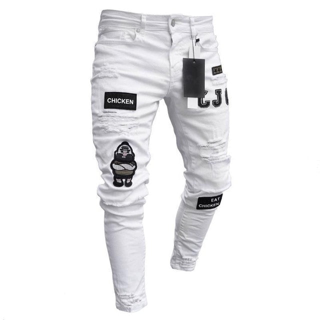 Gbolsoshole embroidered jeans Slim men trousers NEW 2021 men's Casual Thin Summer Denim Pants Classic Cowboys Young Man black blue
