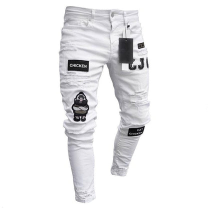 Gbolsoshole embroidered jeans Slim men trousers NEW 2021 men's Casual Thin Summer Denim Pants Classic Cowboys Young Man black blue