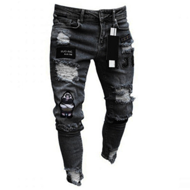 Gbolsoshole embroidered jeans Slim men trousers NEW 2021 men's Casual Thin Summer Denim Pants Classic Cowboys Young Man black blue