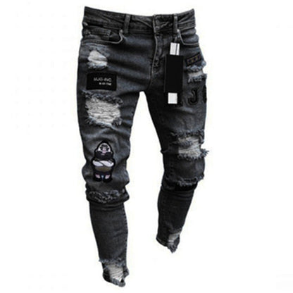 Gbolsoshole embroidered jeans Slim men trousers NEW 2021 men's Casual Thin Summer Denim Pants Classic Cowboys Young Man black blue