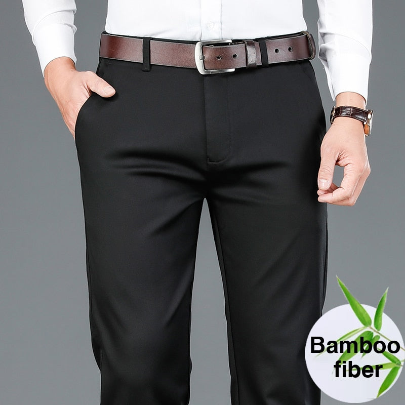 Gbolsos2022   Autumn New Men's Bamboo Fiber Casual Pants Classic Style Business Fashion Khaki Stretch Cotton Trousers Male Brand Clothes
