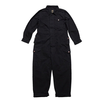 Gbolsos Men's wear multi-pockets workwear jumpsuit black green single breasted loose long sleeve turn down collar trousers 9Y4105
