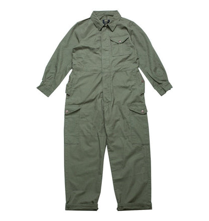 Gbolsos Men's wear multi-pockets workwear jumpsuit black green single breasted loose long sleeve turn down collar trousers 9Y4105