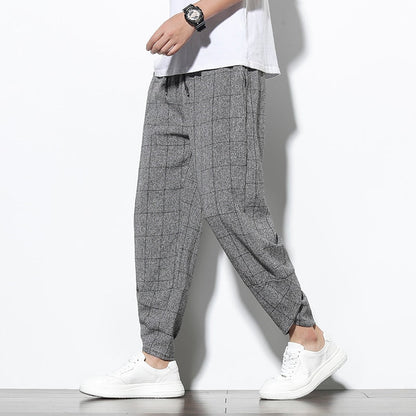GbolsosNew 2021 Men���s Summer Cotton Linen Harem Pants Jogger Casual Loose Male Wide-Leg Pants Korean Style Trousers Men Streetwear