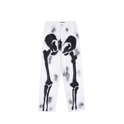Original Graffiti Skull Print Ripped Jeans for Men Straight Oversize Casual Denim Trousers High Street Loose Distresses Pants