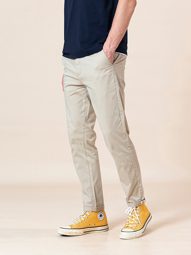 Gbolsos Spring Summer New Slim Fit Tapered Pants Men Enzyme Washed Classical Chinos  Basic Plus Size Trousers SJ150482