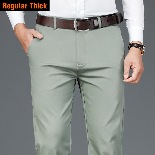 Gbolsos2022   Autumn New Men's Bamboo Fiber Casual Pants Classic Style Business Fashion Khaki Stretch Cotton Trousers Male Brand Clothes