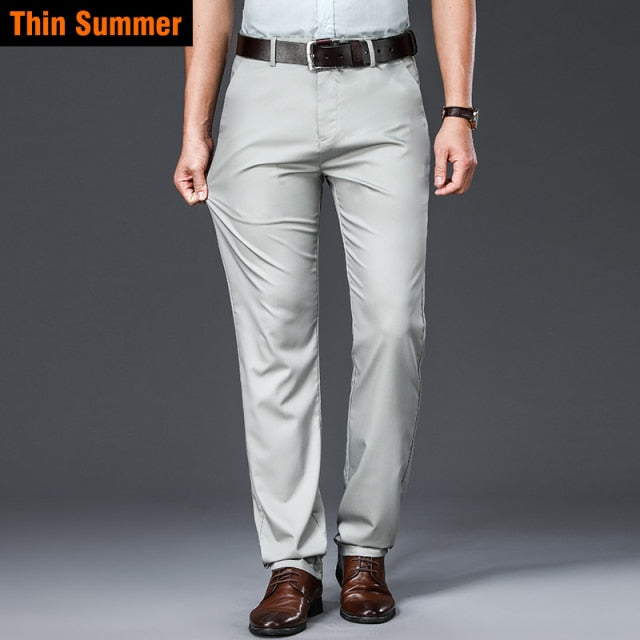Gbolsos2022   Autumn New Men's Bamboo Fiber Casual Pants Classic Style Business Fashion Khaki Stretch Cotton Trousers Male Brand Clothes