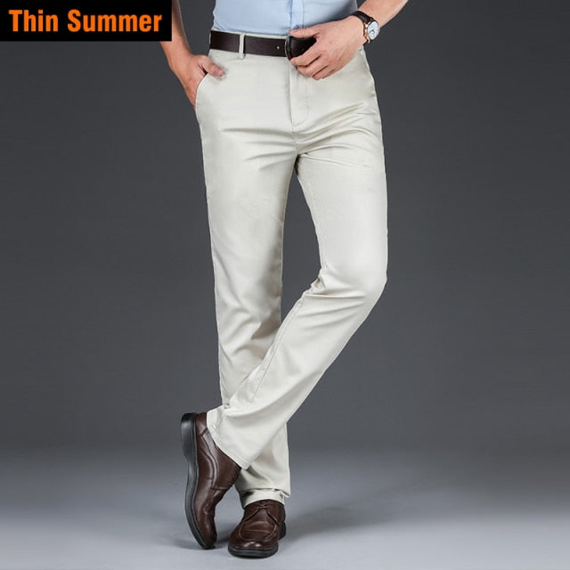 Gbolsos2022   Autumn New Men's Bamboo Fiber Casual Pants Classic Style Business Fashion Khaki Stretch Cotton Trousers Male Brand Clothes