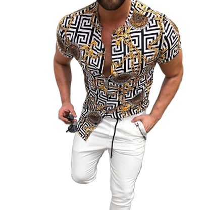 GbolsosMen's Short-Sleeve Clothing Printe Shirt 2021 Summer Fashion Floral Print Men's brand Casual Cardigan Shirt Lapel Short Slee