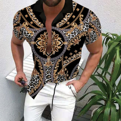GbolsosMen's Short-Sleeve Clothing Printe Shirt 2021 Summer Fashion Floral Print Men's brand Casual Cardigan Shirt Lapel Short Slee