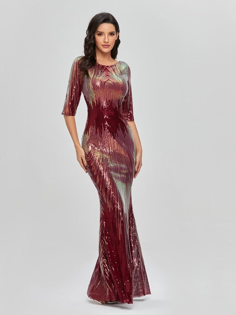 XUCTHHC O-neck Sleeveless Shinning Sequins Elegant Mermaid Evening Dress Women Formal Floor Length Party Prom Gowns Stretch Robe