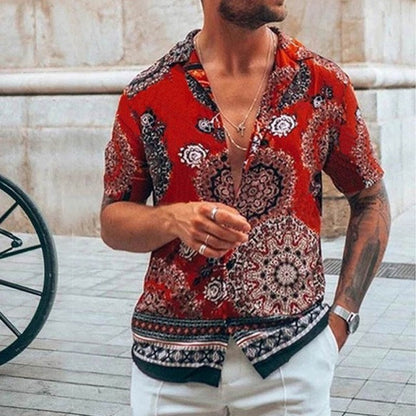 GbolsosMen's Short-Sleeve Clothing Printe Shirt 2021 Summer Fashion Floral Print Men's brand Casual Cardigan Shirt Lapel Short Slee