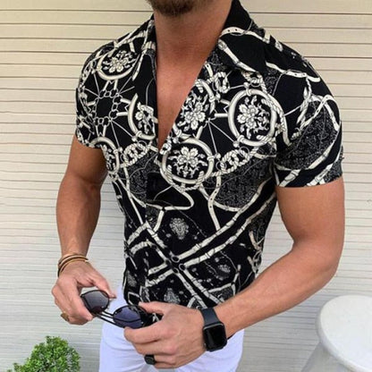 GbolsosMen's Short-Sleeve Clothing Printe Shirt 2021 Summer Fashion Floral Print Men's brand Casual Cardigan Shirt Lapel Short Slee