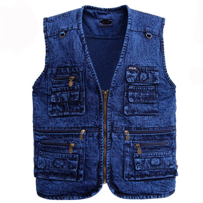 Men's vest Outerwear denim waistcoat deep blue color plus size sleeveless  jacket Multi-pocket size XL to 5XL